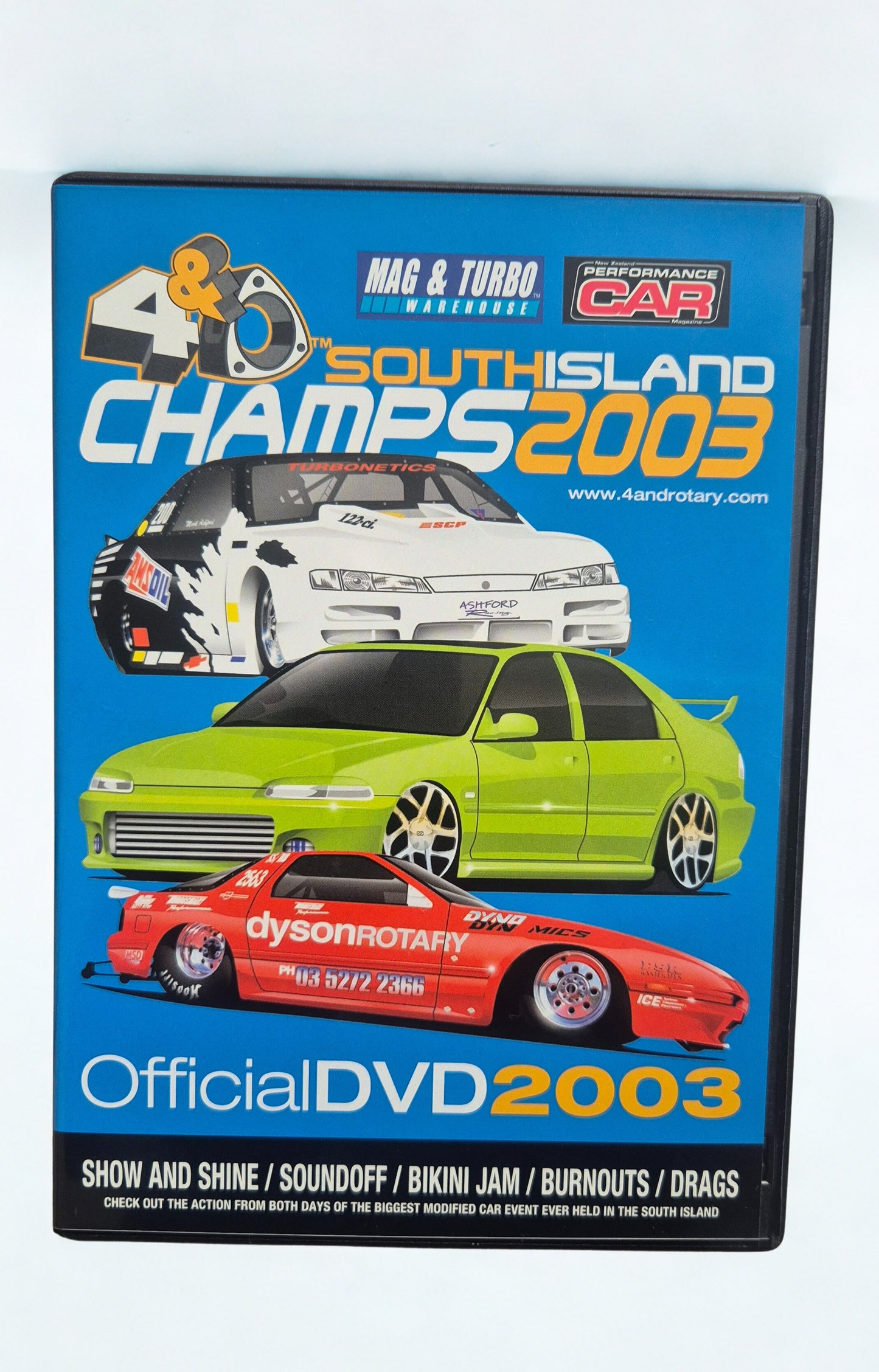 DVD cover for South Island car culture DVD 2003 featuring modified cars and event highlights.